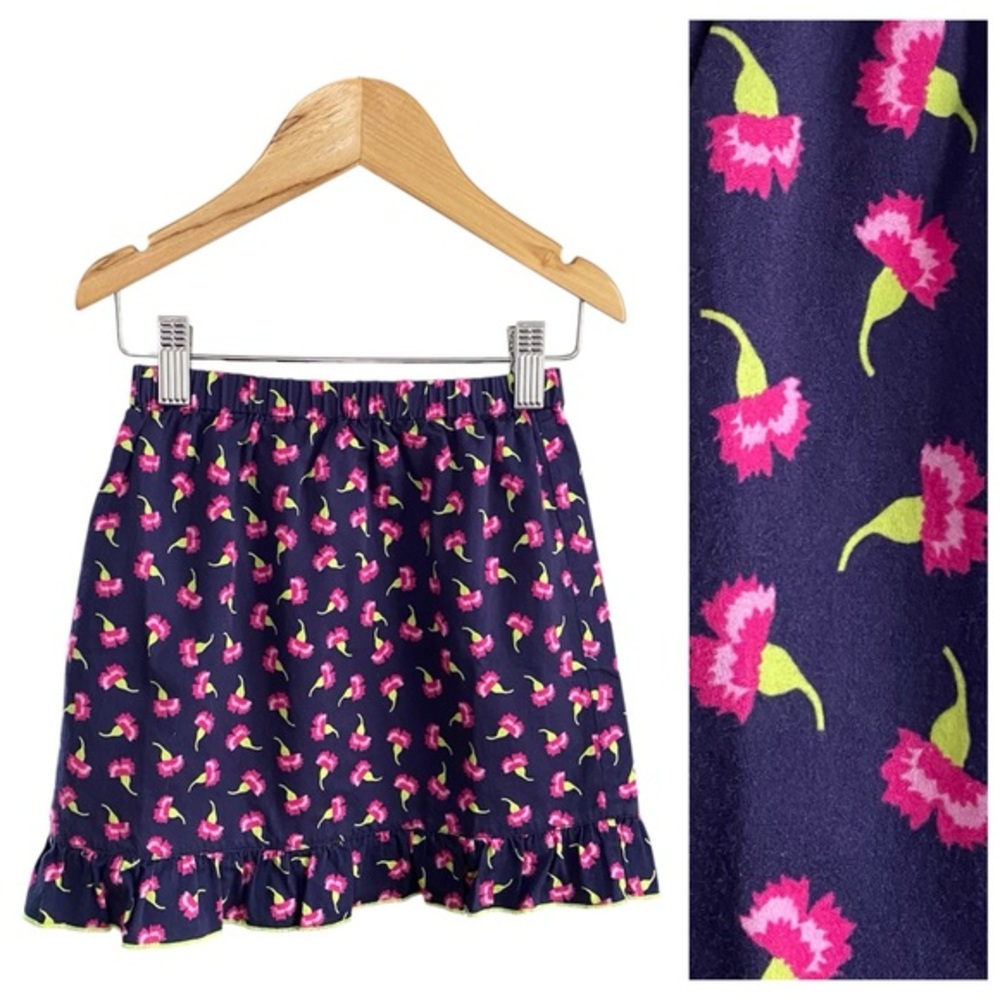 Oscar de La Renta Blue Pink Floral Print Ruffle Skirt 6